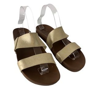 Reef Sandals Women’s Size 9 Slip On Double Faux Leather Gold Straps Brown Soles